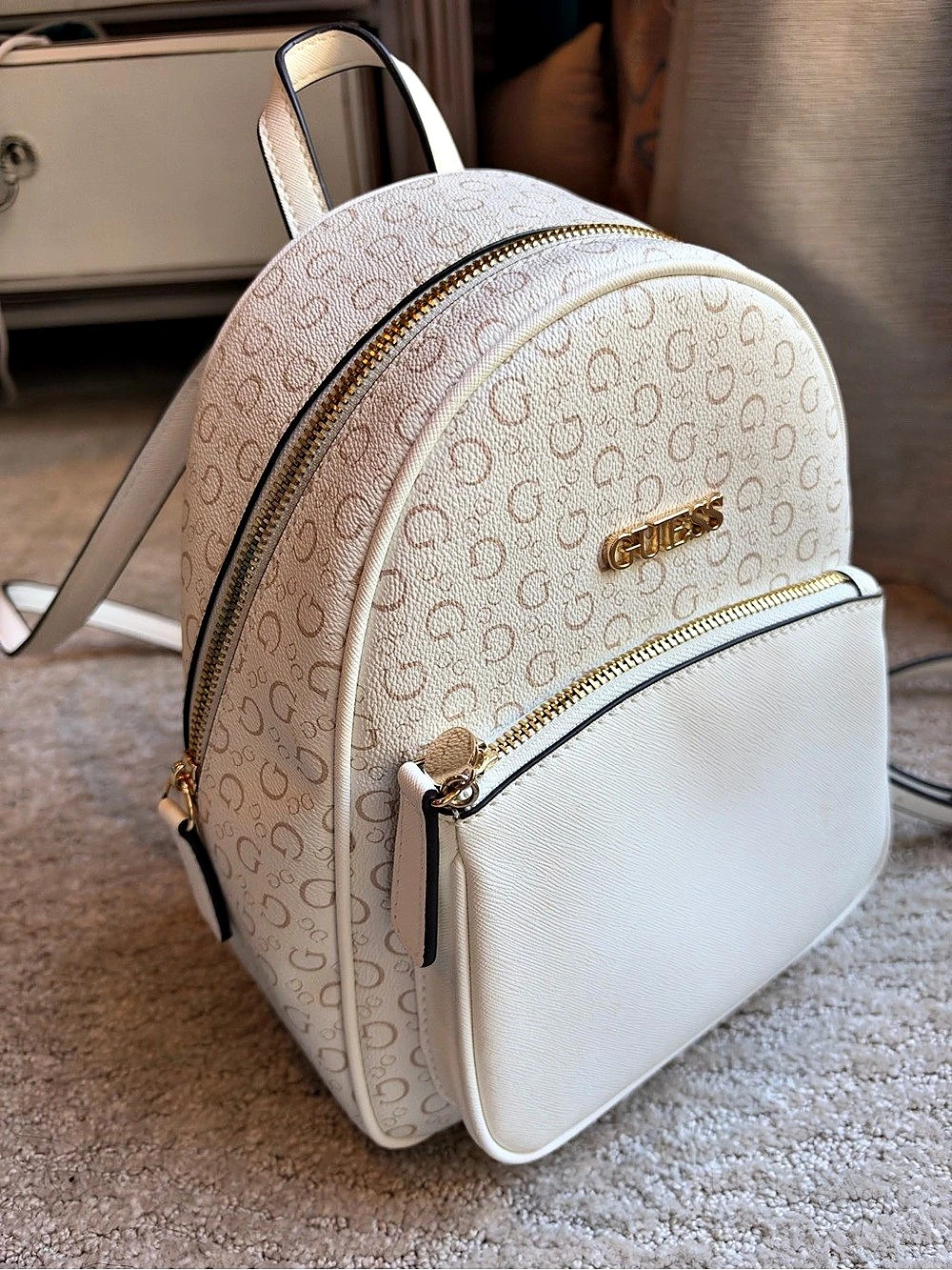 GUESS Manhattan 4G Logo Mini Backpack White & Tan